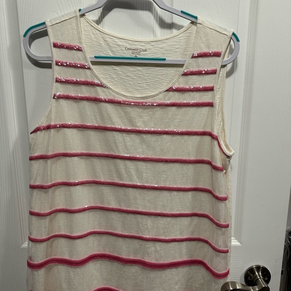 Coldwater Creek Cream and Pink Striped Tank Top